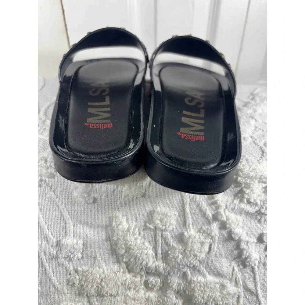 Melissa MLSA Adorn Slide Sandals Black Floral‎ Beaded Embellished Women's 8